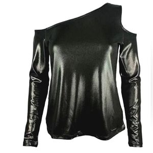 NWT Michael Kors Gunmetal Asymetric Neckline Cold Shoulder Long Sleeve Top, XS